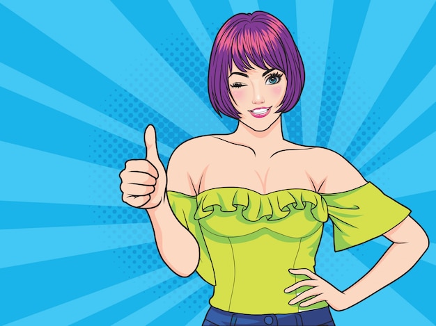 Femme, donner, pouces haut Vecteur Premium