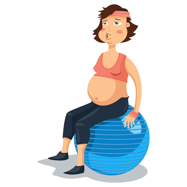 Femme Enceinte Sur Le Ballon De Gym  Vecteur Premium