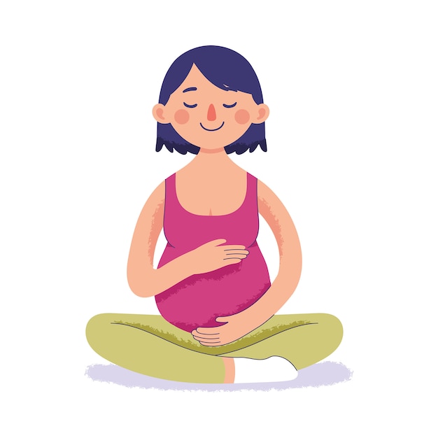 Femme Enceinte Faisant Du Yoga Et De Detente Connecte Avec Le Bebe Vecteur Premium