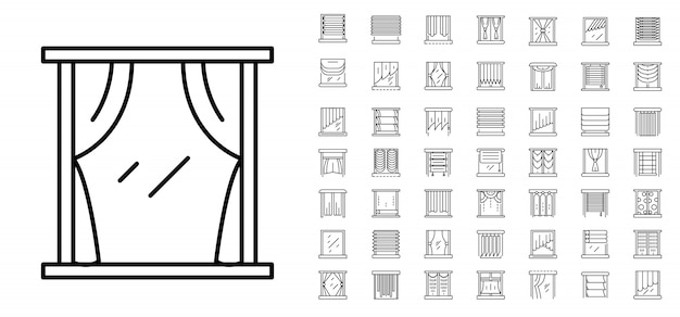 Fenêtre aveugle jeu d'icônes. ensemble de contour des icônes vectorielles de la fenêtre aveugle Vecteur Premium