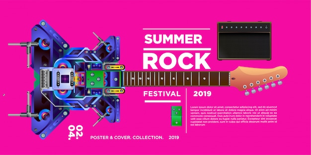 Festival de musique et de musique rock illustration vectorielle Vecteur Premium