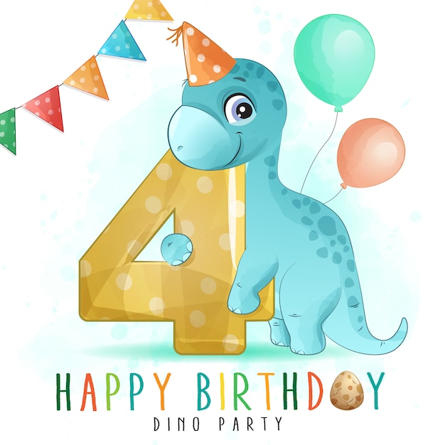 Fete D Anniversaire De Dinosaure Mignon Avec Illustration De Numerotation Vecteur Premium