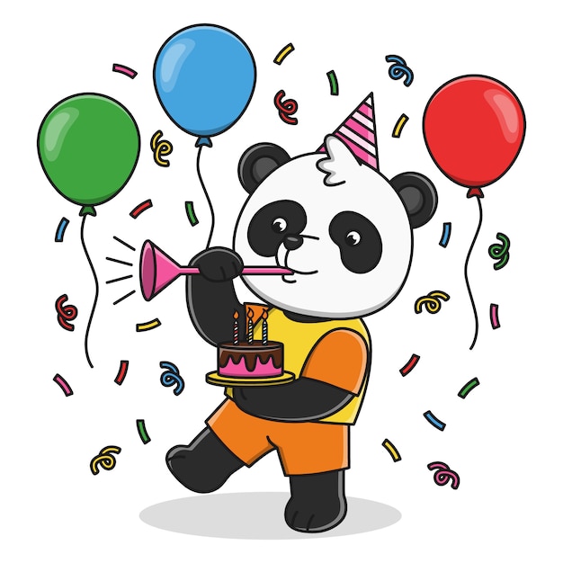 Fete D Anniversaire Panda Mignon Vecteur Premium