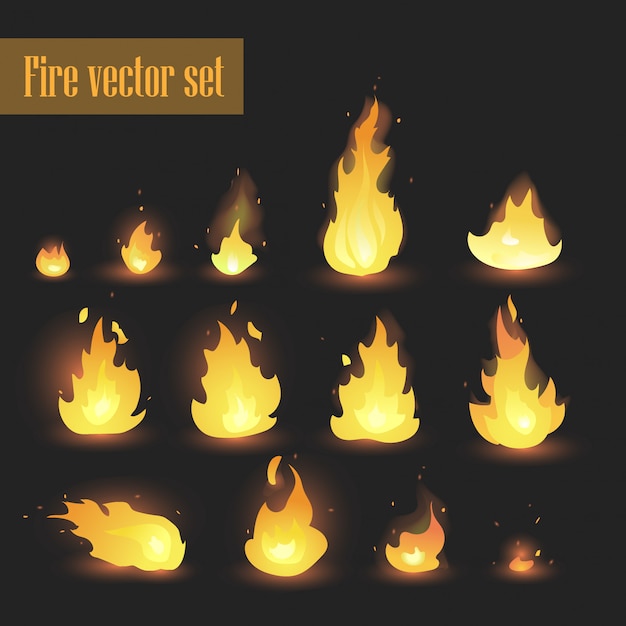 Feu animation sprites flammes ensemble de vecteurs. feu vecteur et enfer explosion vecteur défini. - vecteur Vecteur Premium