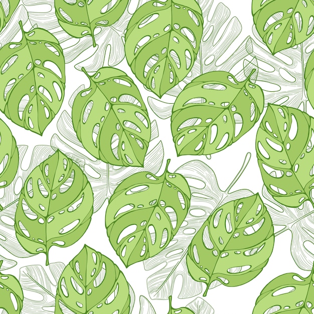 Feuilles de palmier jungle vertes sur fond blanc. modèle tropical sans couture moderne. Vecteur Premium