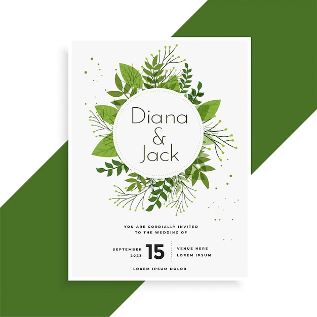 Feuilles vertes conception de carte d'invitation de mariage Vecteur gratuit