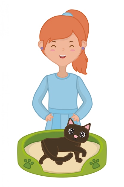 Fille Avec Chat De Dessin Animé Télécharger Des Vecteurs