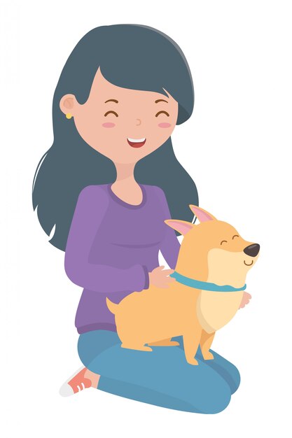 Fille Avec Chien De Dessin Anime Vecteur Gratuite