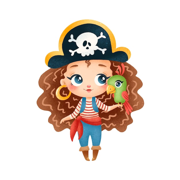 Fille De Pirate Dessin Animé Mignon Isolé Sur Blanc Vecteur Premium 9148