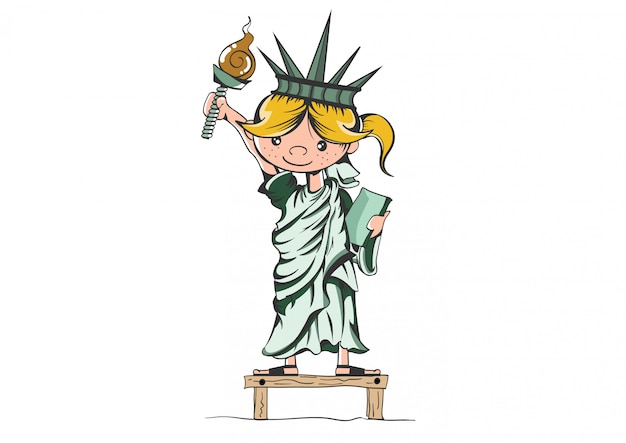 Fille de la statue de la liberté. Vecteur Premium