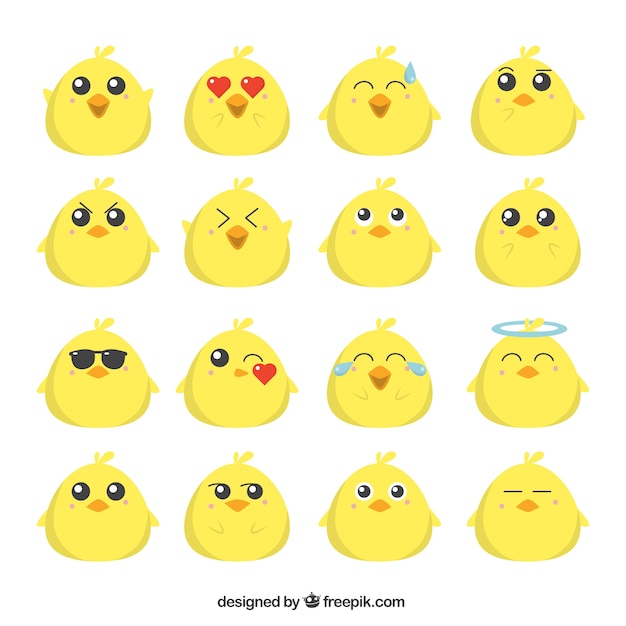 Flat Collection Emoji De Poussin Drole Vecteur Premium