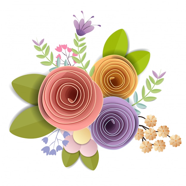 Fleurs En Papier Craft Bouquet Floral Festif Clipart