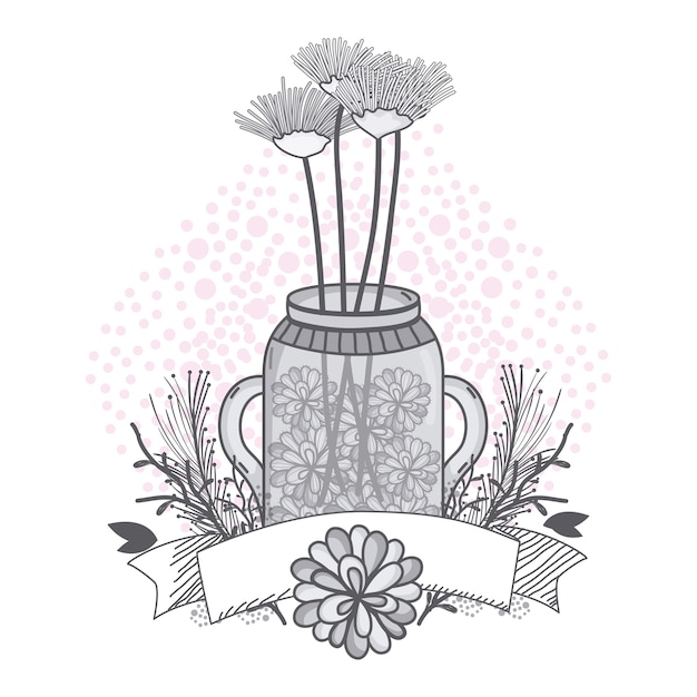 Fleurs En Pot Mason Avec Dessin De Bannière Bannière