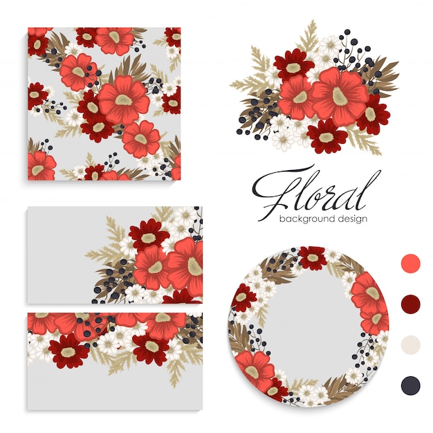 Fleurs rouges fond cartes de fleurs rouges et blanches, modèle, couronne Vecteur gratuit