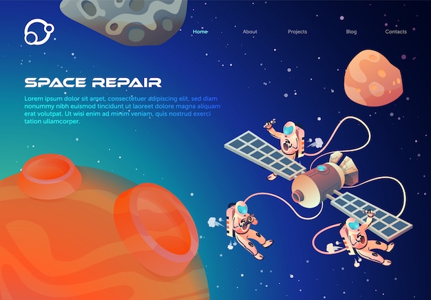 Flyer informatif de réparation de l'espace réparation lettrage. Vecteur Premium