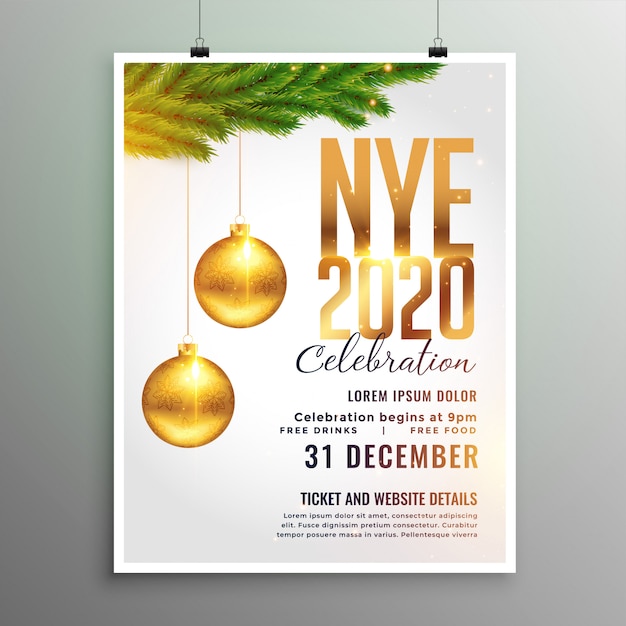 Flyer nouvel an 2020 dans le style thème blanc Vecteur gratuit