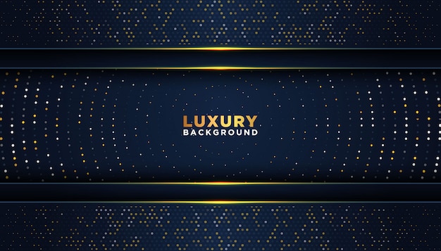 Fond abstrait sombre avec des couches de chevauchement. concept de design de luxe. paillettes dorées points décoration élément. concept de design de luxe. Vecteur Premium