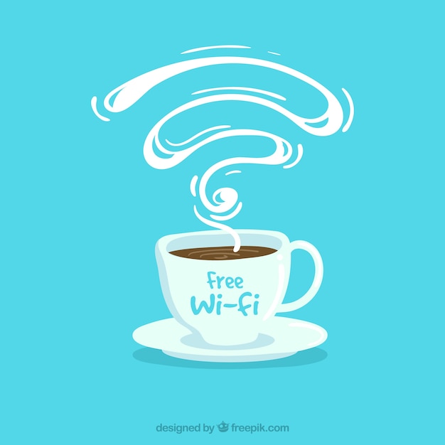 Fond Bleu De Cafe Avec Wifi Gratuit Vecteur Premium