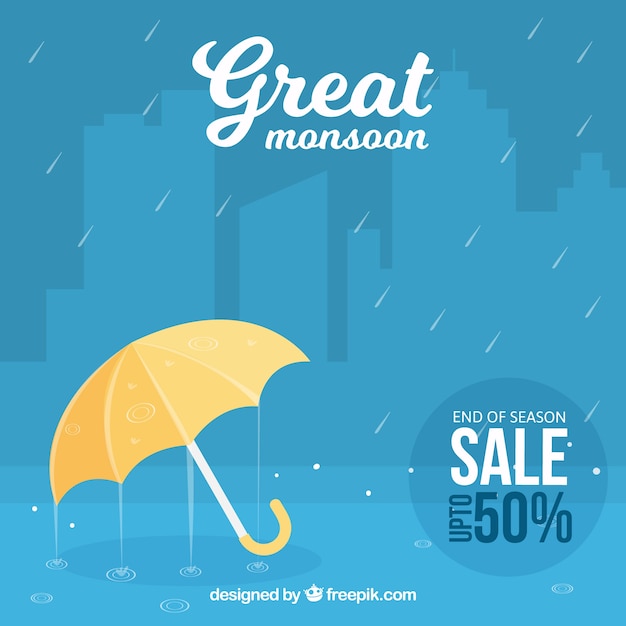 Fond bleu de parapluie de mousson et pluie Vecteur gratuit