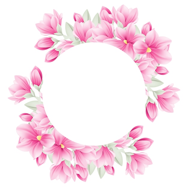 Fond de cadre floral avec des fleurs de magnolia Vecteur Premium