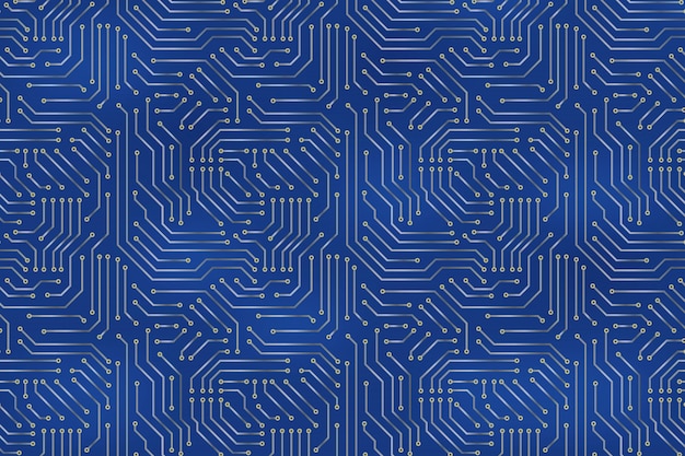 Fond de carte mère d'ordinateur avec des éléments électroniques de carte de circuit imprimé. Vecteur Premium