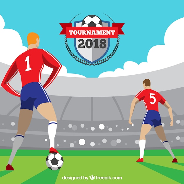 Fond de coupe du monde de football avec des joueurs dans le domaine Vecteur gratuit