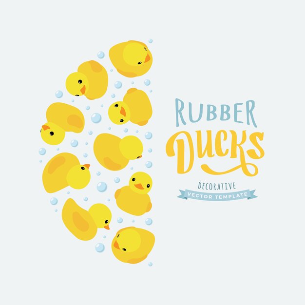 Fond de décoration fait de canards en caoutchouc jaune Vecteur Premium