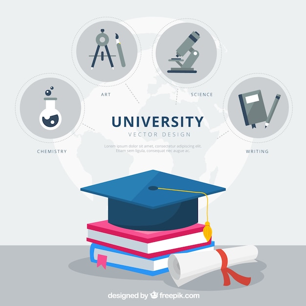 Fond d'éléments universitaires dans le style plat Vecteur gratuit