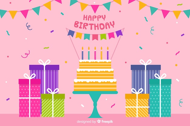 Fond de fête plat joyeux anniversaire Vecteur gratuit
