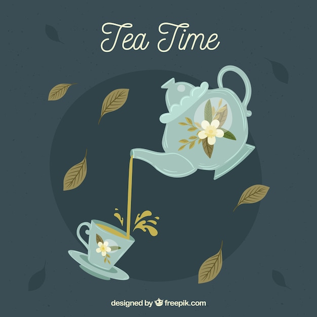 Fond de feuilles de thé avec un design plat Vecteur gratuit