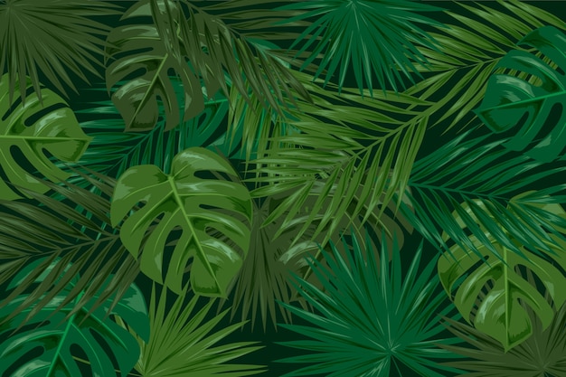 Fond De Feuilles Tropicales Sombres Réalistes Vecteur Gratuite