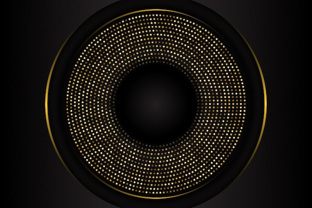Fond de forme de cercle noir de luxe avec une combinaison de points dorés brillants Vecteur Premium