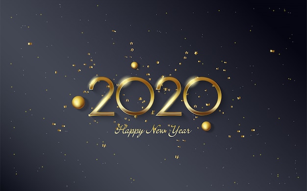 Fond De Joyeux Anniversaire 2020 Avec Des Perles D'or Et Des Chiffres Dorés Vecteur Premium