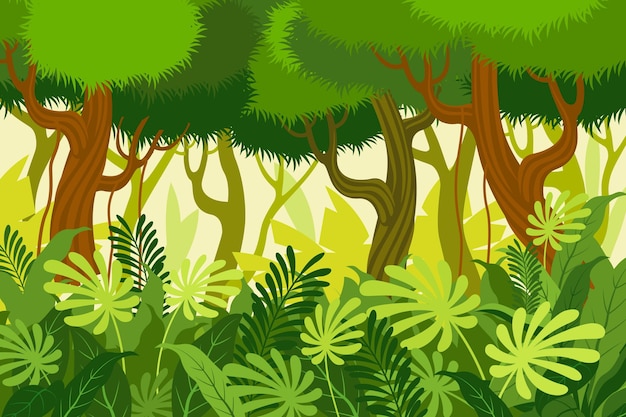 Fond De Jungle De Dessin Animé Avec De Grands Arbres Vecteur Gratuite