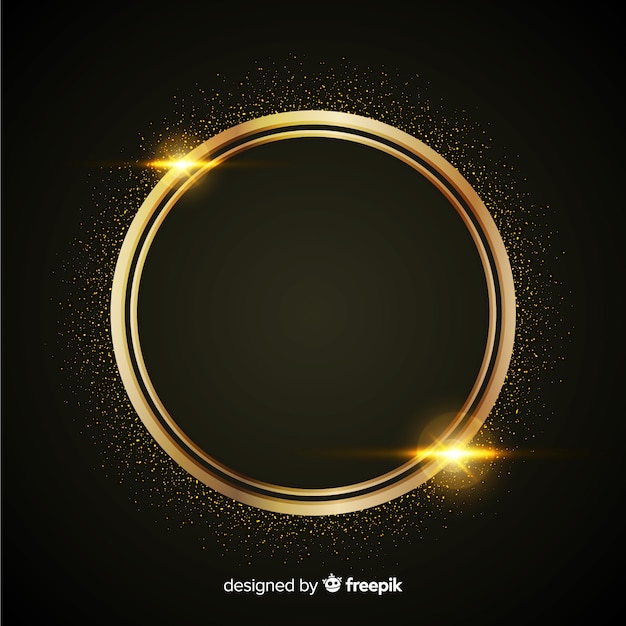 Fond de luxe avec des particules d'or et cadre arrondi Vecteur gratuit