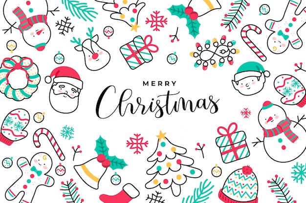 Fond de noël mignon dessinée à la main Vecteur gratuit