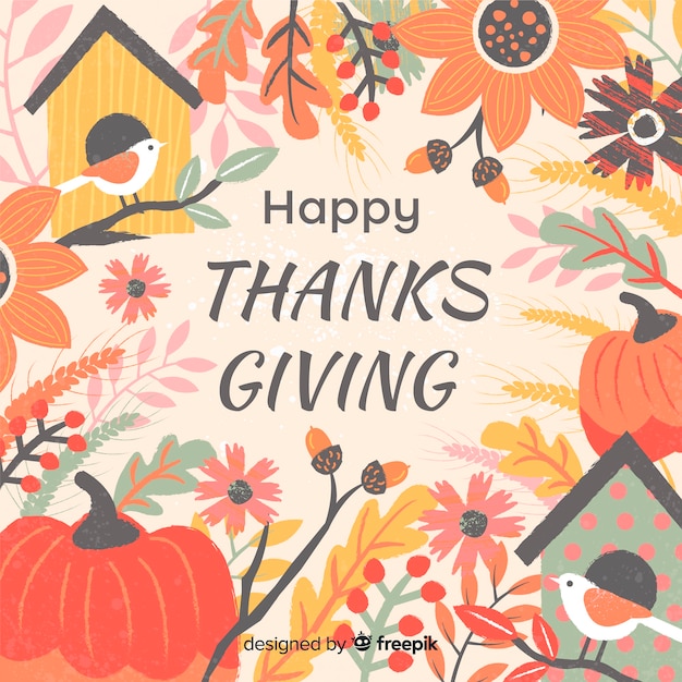 Fond de thanksgiving day design plat avec des éléments de l'automne Vecteur gratuit