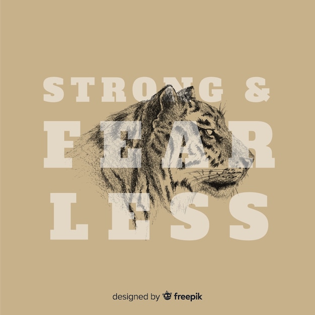 Fond de tigre dessiné à la main avec slogan Vecteur gratuit