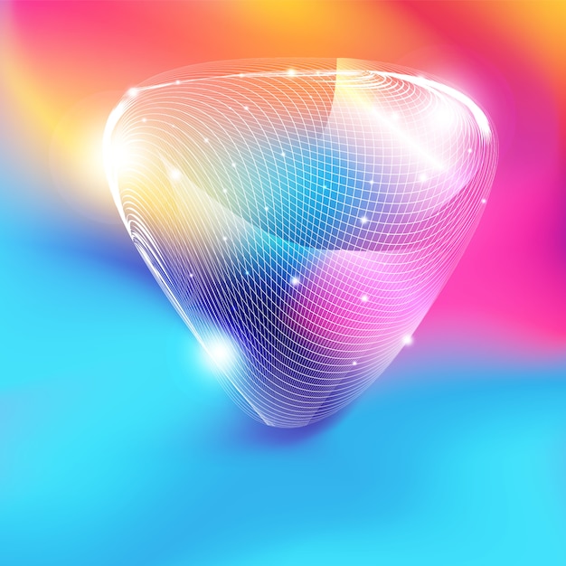 Forme de triangle abstrait maille blanche avec des paillettes sur fond dégradé coloré Vecteur Premium