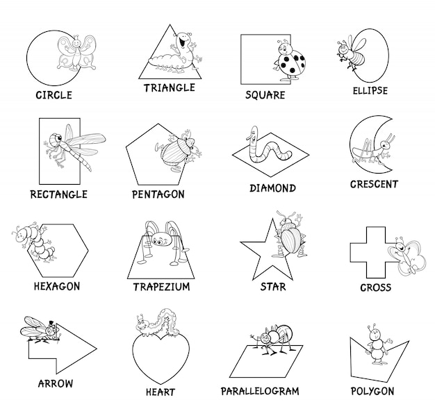 Formes Geometriques De Base Avec Legendes Pour Enfants Vecteur Premium