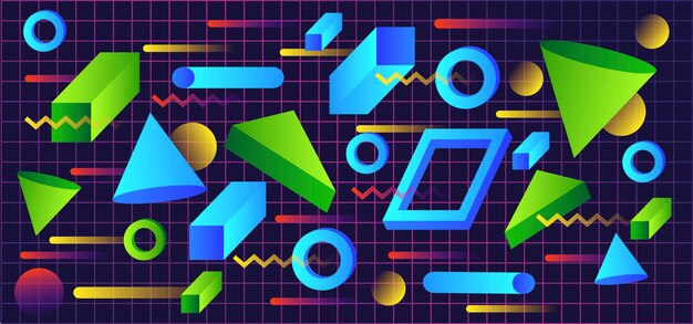 Formes tridimensionnelles dégradées dans un style rétro Vecteur Premium