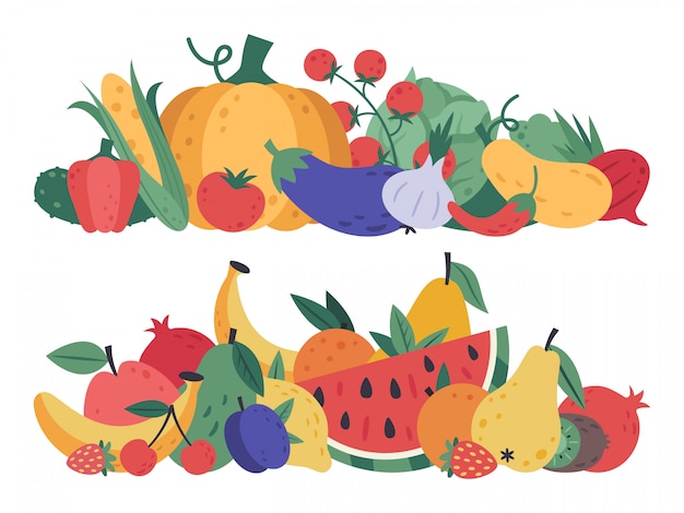 Fruits Et Legumes Doodle Nourriture Pile De Legumes Et De Fruits Mode De Vie Sain Et