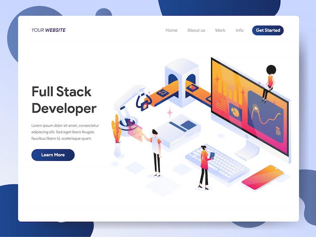 Full stack developer bannière de la page de destination Vecteur Premium