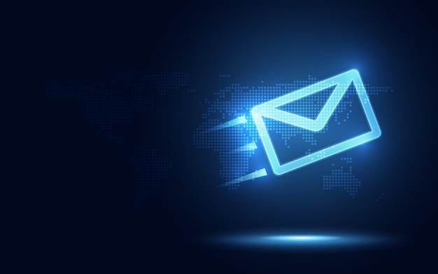 Futuriste bleu fond abstrait technologie enveloppe et colis Vecteur Premium