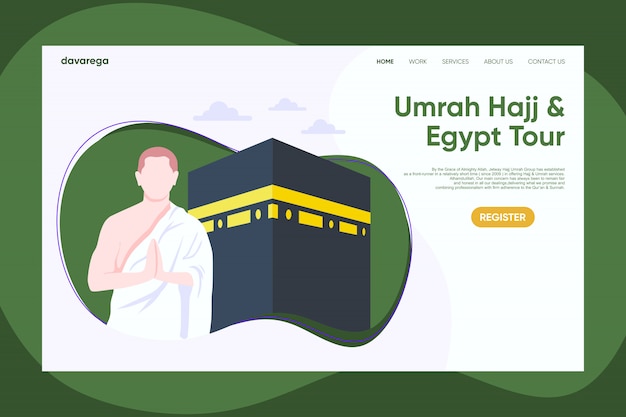 Gabarit de conception de page de landing umroh hajj Vecteur Premium