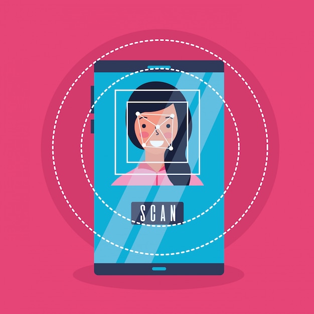 Gadget de processus de scan de visage de femme Vecteur gratuit