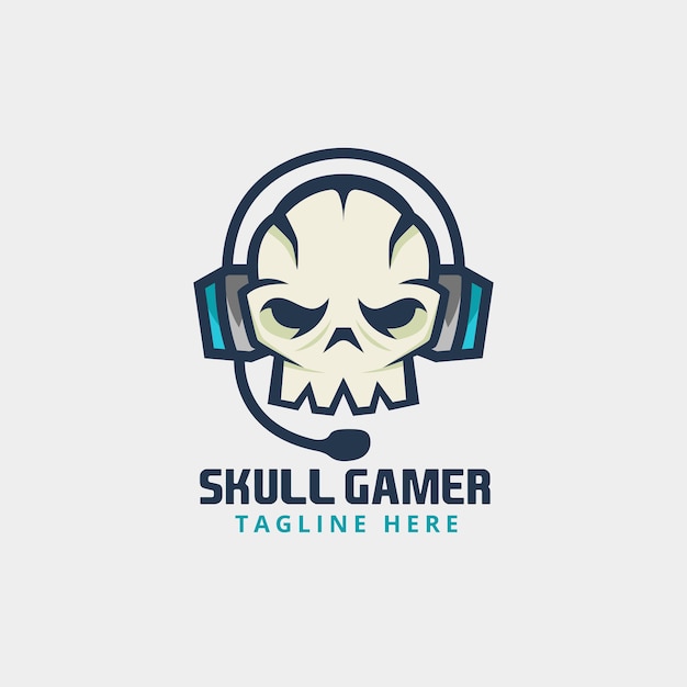 Gamer Skull Avec Le Casque Logo Vecteur Premium