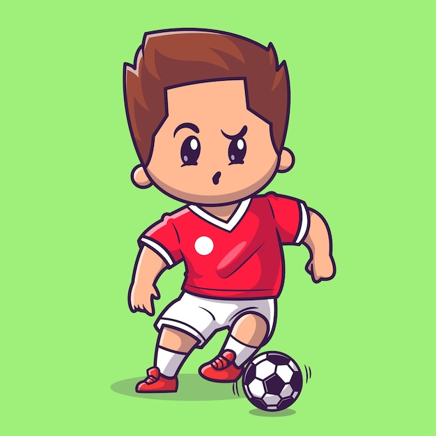 Gar On Mignon Jouant Au Football Cartoon Vector Icon Illustration