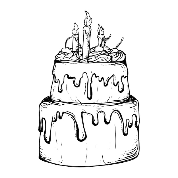 Gateau D Anniversaire Design Illustration Noir Et Blanc Dessine A La Main Vecteur Premium