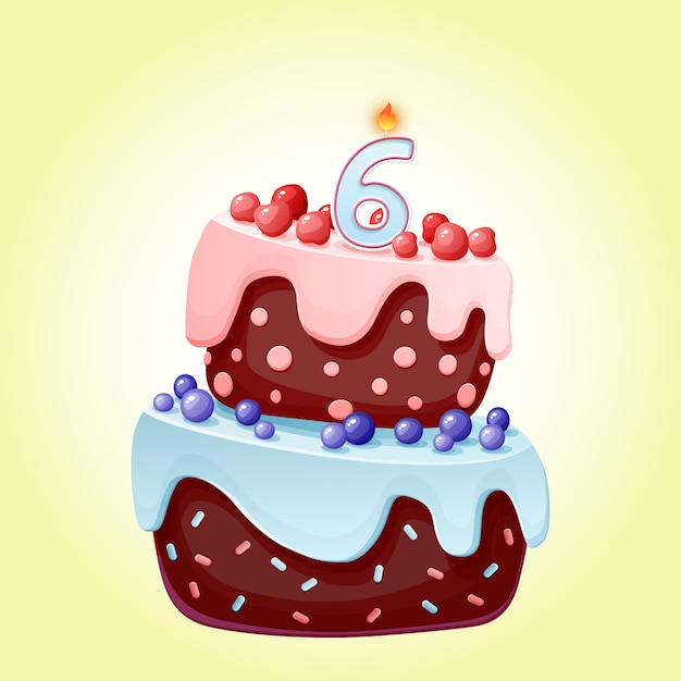 Gâteau De Fête D'anniversaire De Dessin Animé Mignon 6 Ans Avec Le ...